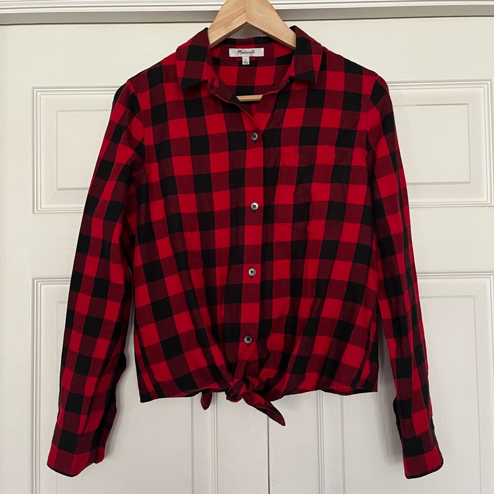 {Madewell} Flannel Tie-Front Shirt in Buffalo Check - Women’s Small